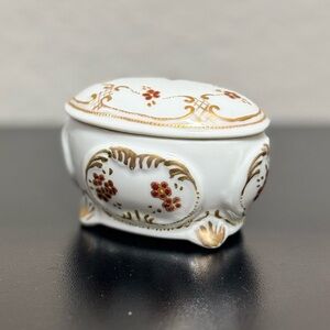 Vintage Hand Painted Floral Porcelain Vanity Jewelry Box